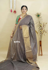 Twilight Grey - Sithara - Semi Tussar saree grooves with buttas and Zari Border